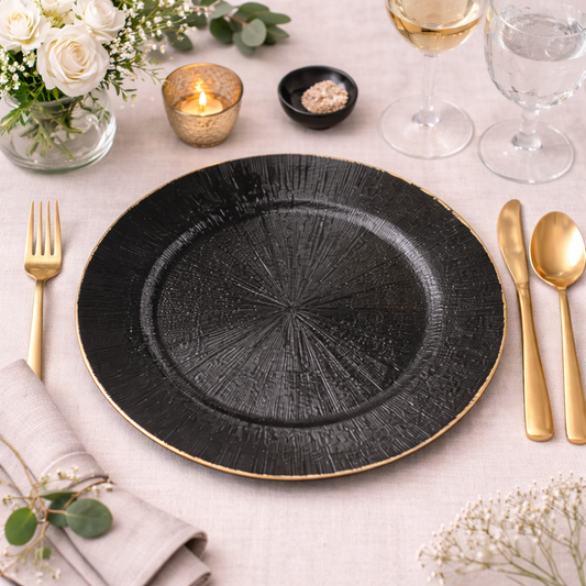 Black Starburst 13" Charger Plate