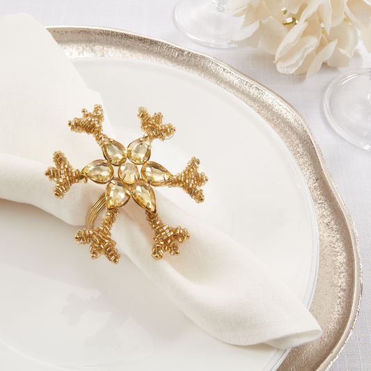 NR703 - Gold Beaded Snowflake Napkin Ring