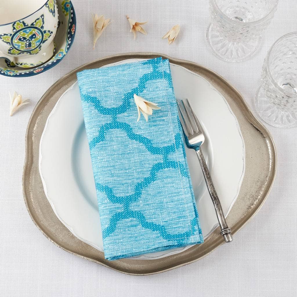 6718 - Turquoise Moroccan Laser-Cut Hemstitch 20" Cloth Napkin
