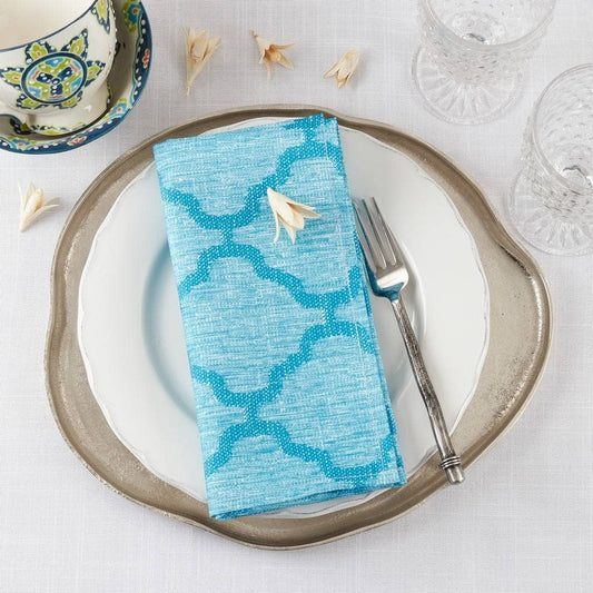 6718 - Turquoise Moroccan Laser-Cut Hemstitch 20" Cloth Napkin