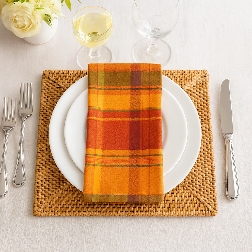 520 - Harvest Plaid Terracotta Cotton 20" Dinner Napkin
