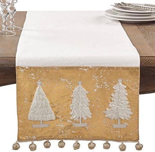 9388 - Gold Christmas Tree Cotton Table Runner – 16" x 72"