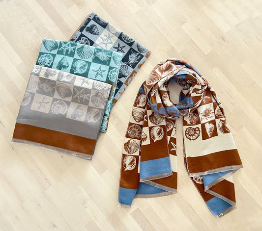 Seashell & Starfish Cashmere Wrap Scarf with Fringe