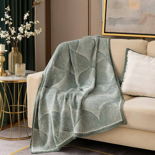TH0045 - Sage Paisley Jacquard Wool Blend Throw Blanket - 50"x60"