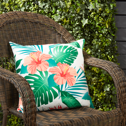 1468 - Flower Leaf Print Filled 18" Throw Pillow