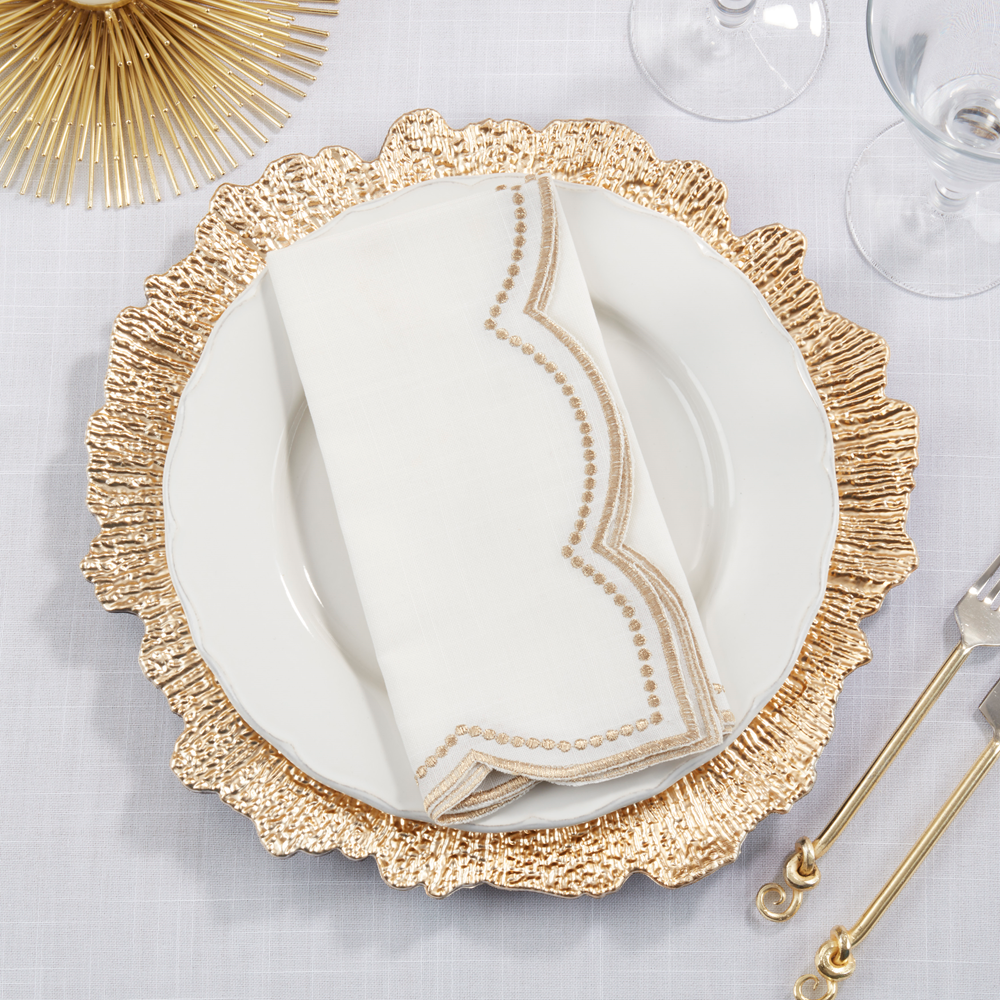 2857 - Gold Embroidered Polka Dot 20" Dinner Napkin