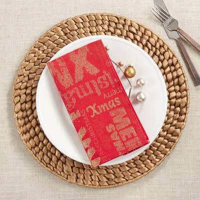 8792 - Gold Christmas Print Red 20" Dinner Napkin