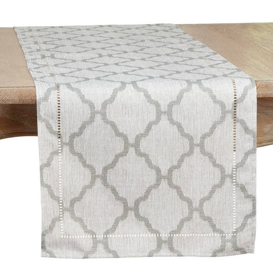 6718 - Grey Moroccan Laser-Cut Hemstitch Table Runner