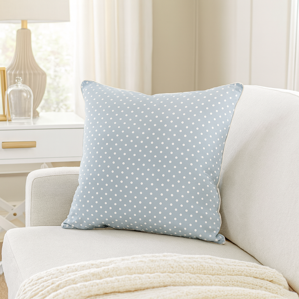 92013 - Grey_Blue Dotted Linen Blend Down Filled Throw Pillow