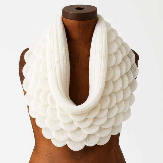 White Oversized Scalloped Ruffle Knit Infinity Scarf