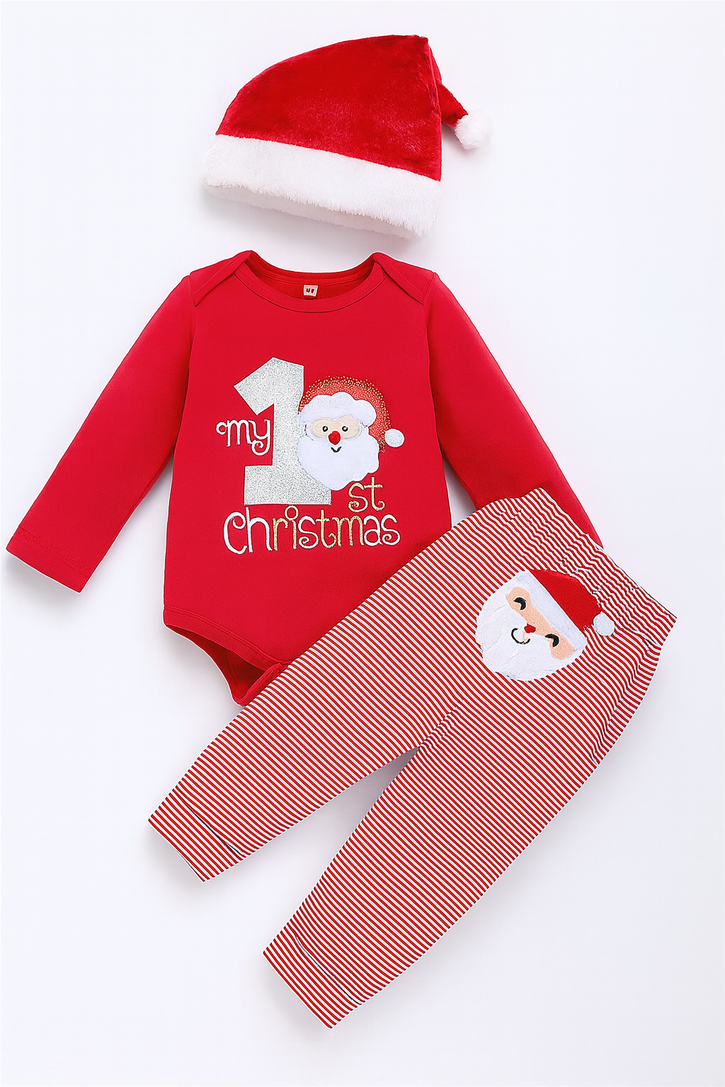 Red My 1st Christmas 3pcs Baby Romper