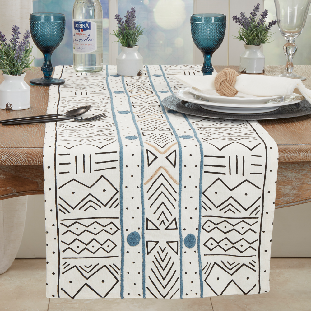 662 - Mudcloth White Cotton Table Runner