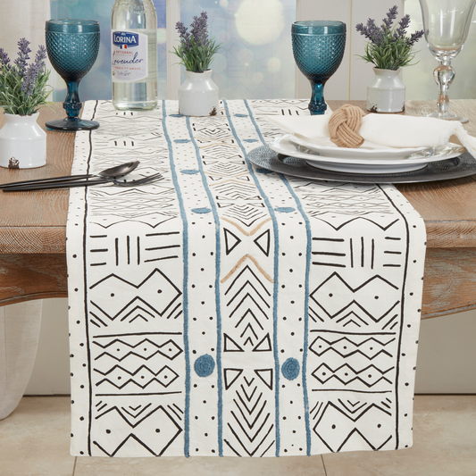 662 - Mudcloth White Cotton Table Runner