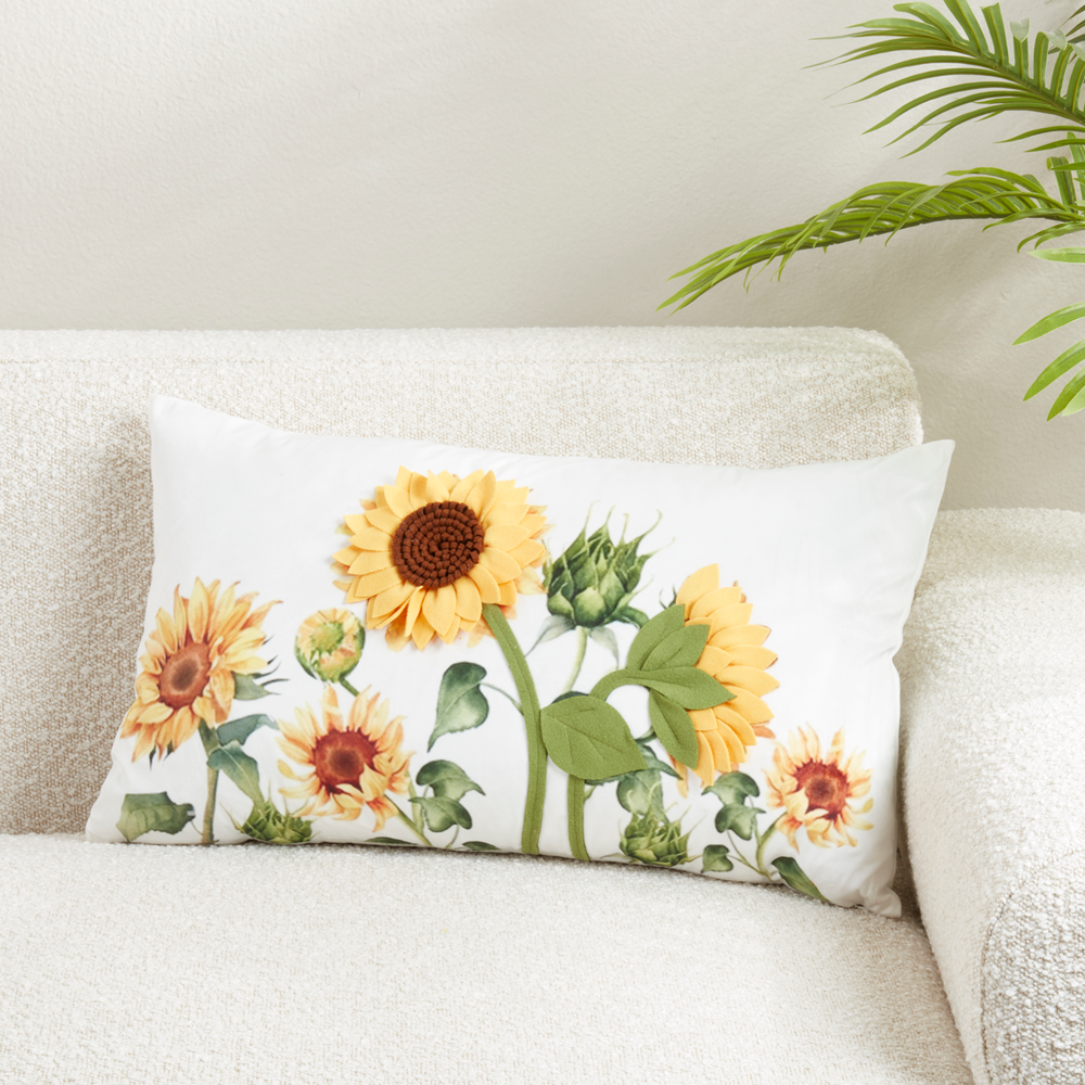 1244 - Yellow 3D Felt Sunflower 14"X24" Throw Pillow