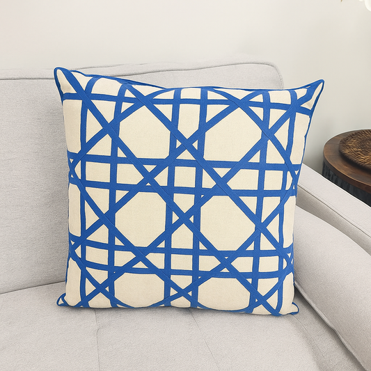 4227 - Cobalt Blue Fretwork Down-Filled 18" Throw Pillow