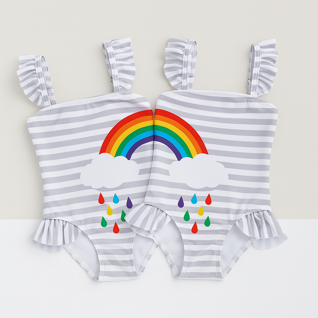 Matching Rainbow One-Piece Little Girl Swimsuit