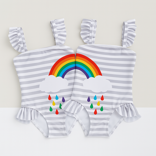 Matching Rainbow One-Piece Little Girl Swimsuit