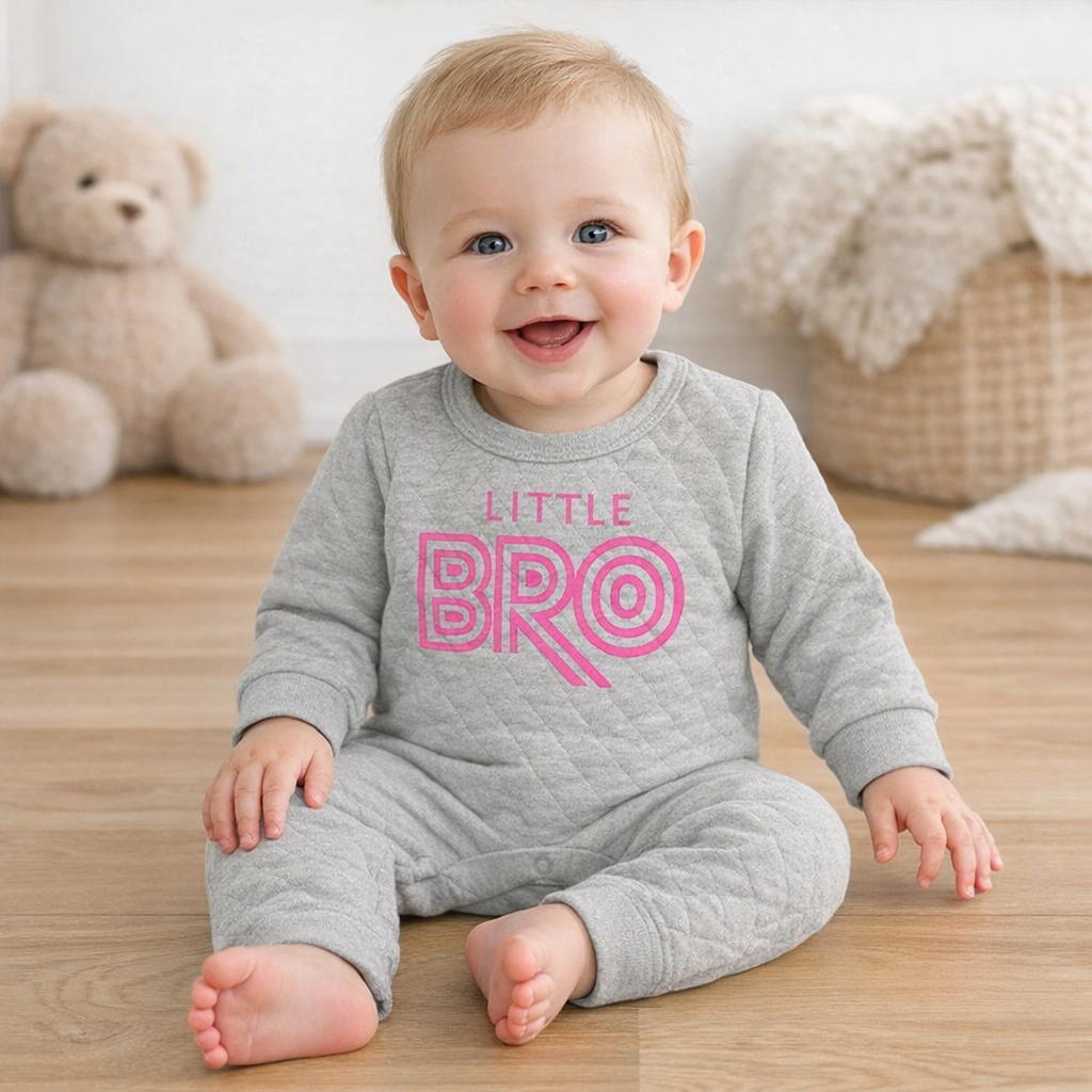 Grey-Pink Little Bro Cotton Baby Romper