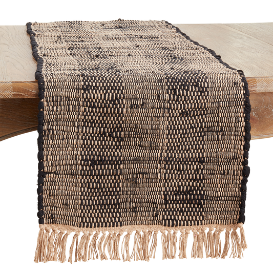 794 - Black Striped Chindi Cotton 16"x72" Table Runner