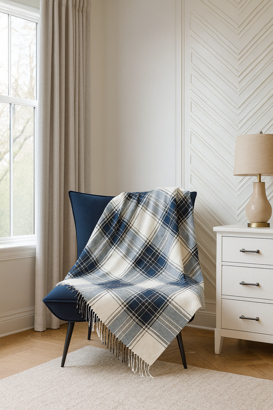 TH804 - Navy Classic Plaid Tassel Trim 50x60 Inch Throw Blanket