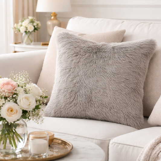 C4653 - Gray Luxury Goat Fur 20" Throw Pillow
