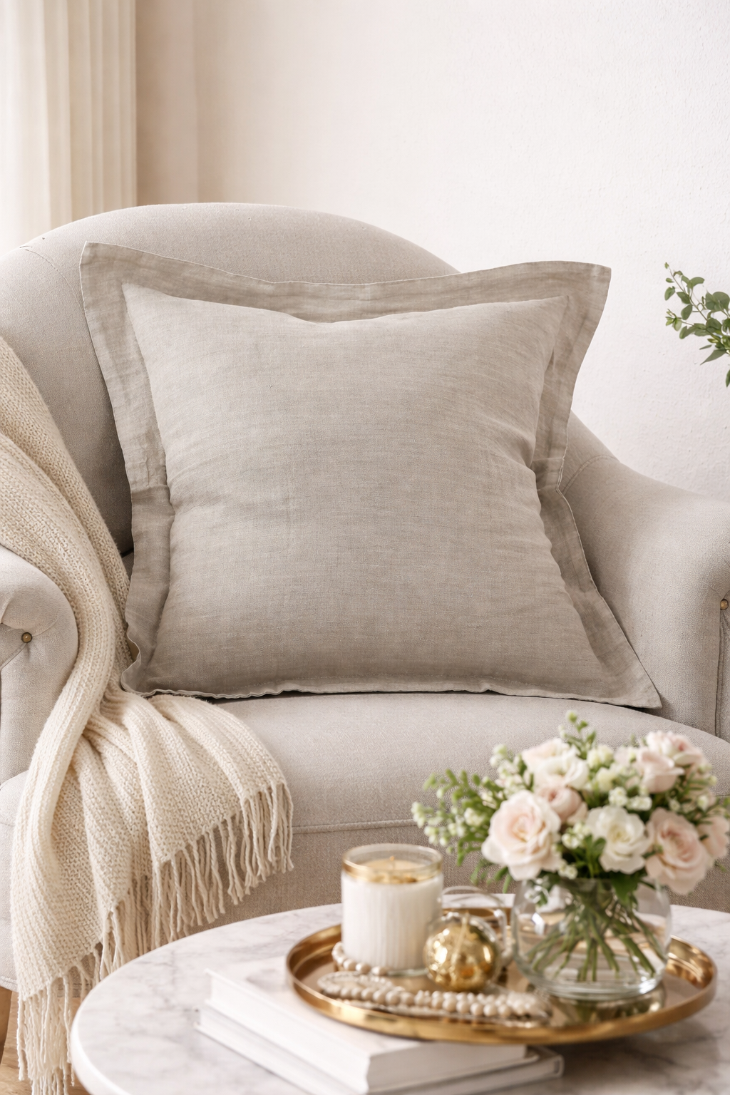 13051 - Natural Flanged Pure Linen Down-Filled 20" Throw Pillow