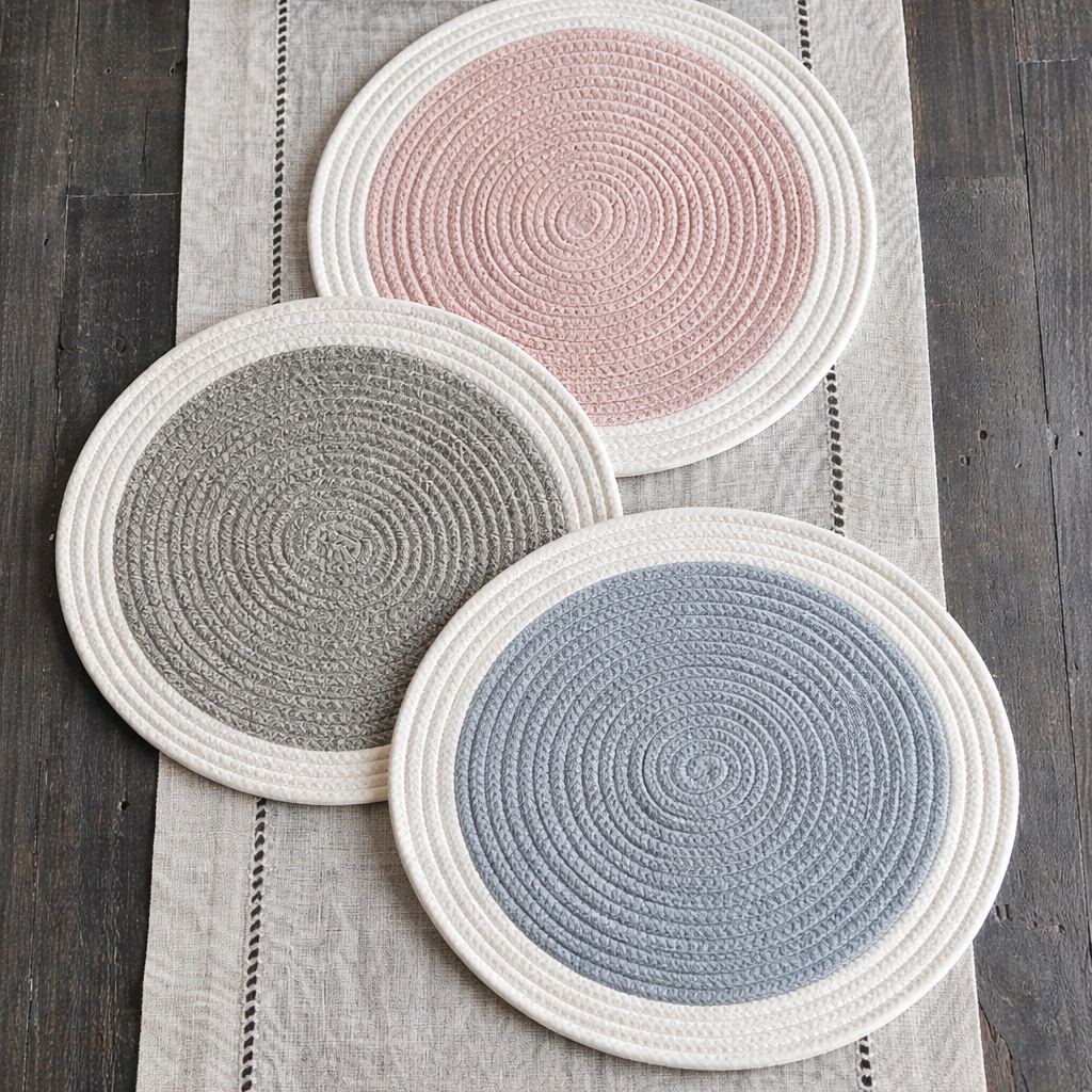 Two-Tone Woven Braided Reversible Cotton Blend Placemat