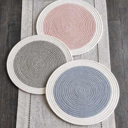 Two-Tone Woven Braided Reversible Cotton Blend Placemat