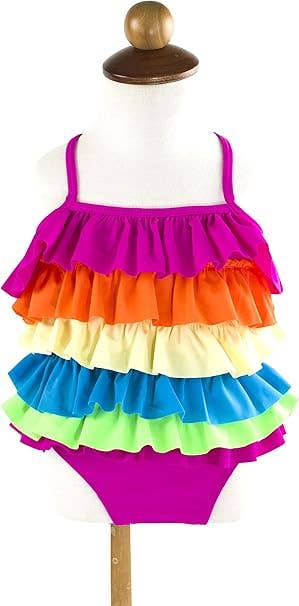 Colorful Multi-Layered Ruffled One-Piece Girl Swimsuit
