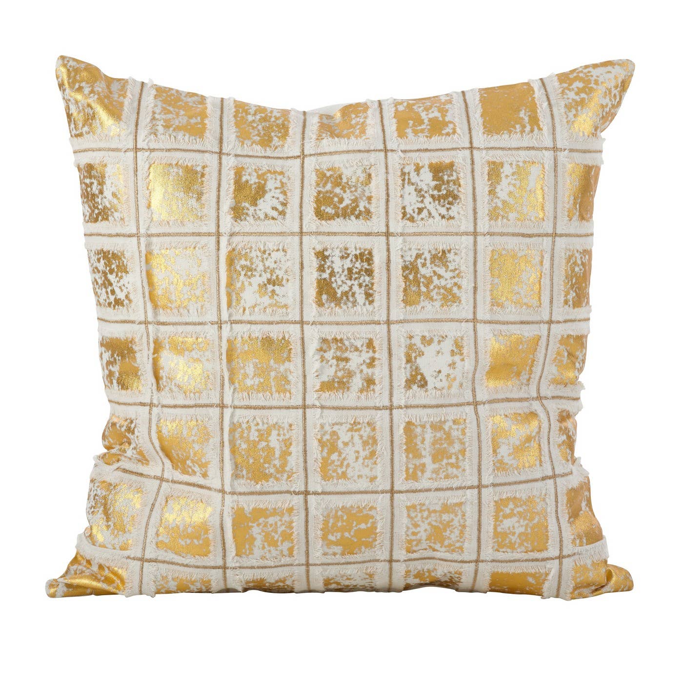 220 - Metallic Gold Foil Print Grid 18" Filled Throw Pillow