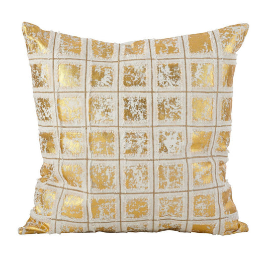 220 - Metallic Gold Foil Print Grid 18" Filled Throw Pillow