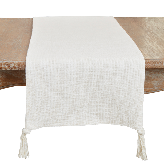 329 - Ivory Solid Tasseled 16"x72" CottonTable Runner