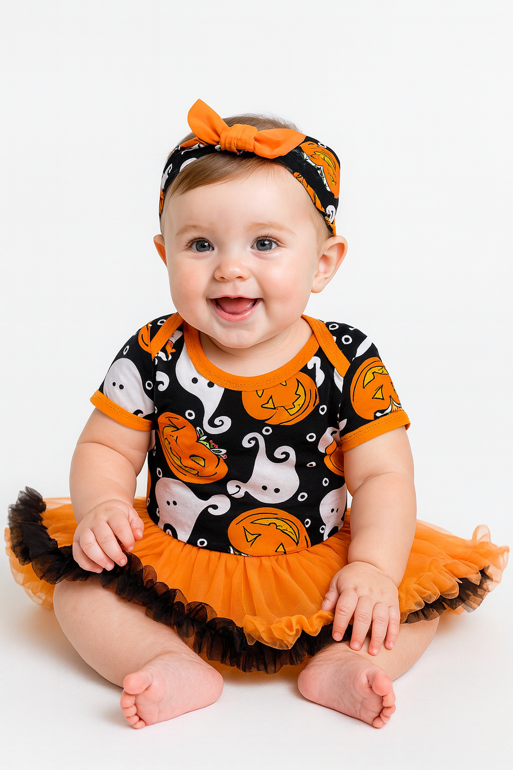 Orange Black Spooky Halloween Tutu Dress Romper