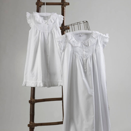 Embroidered Eyelet Accent Cotton Night Dress - Women Girls