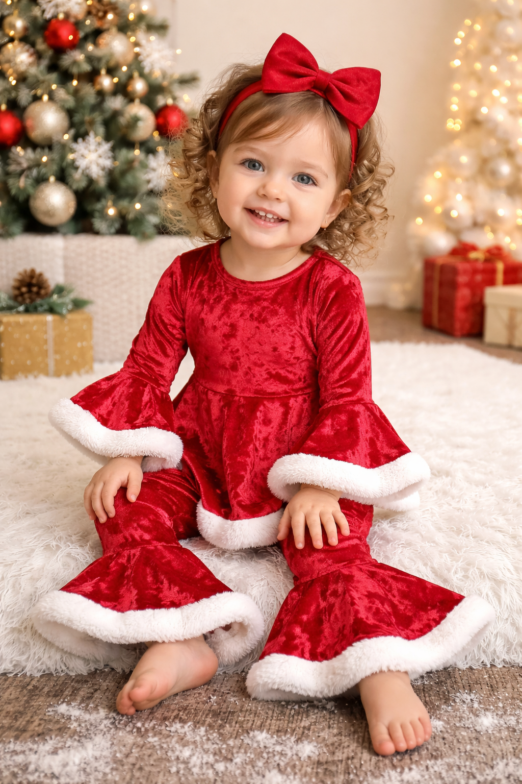 Red Velvet Christmas Toddler 2-Piece Girl Outfit