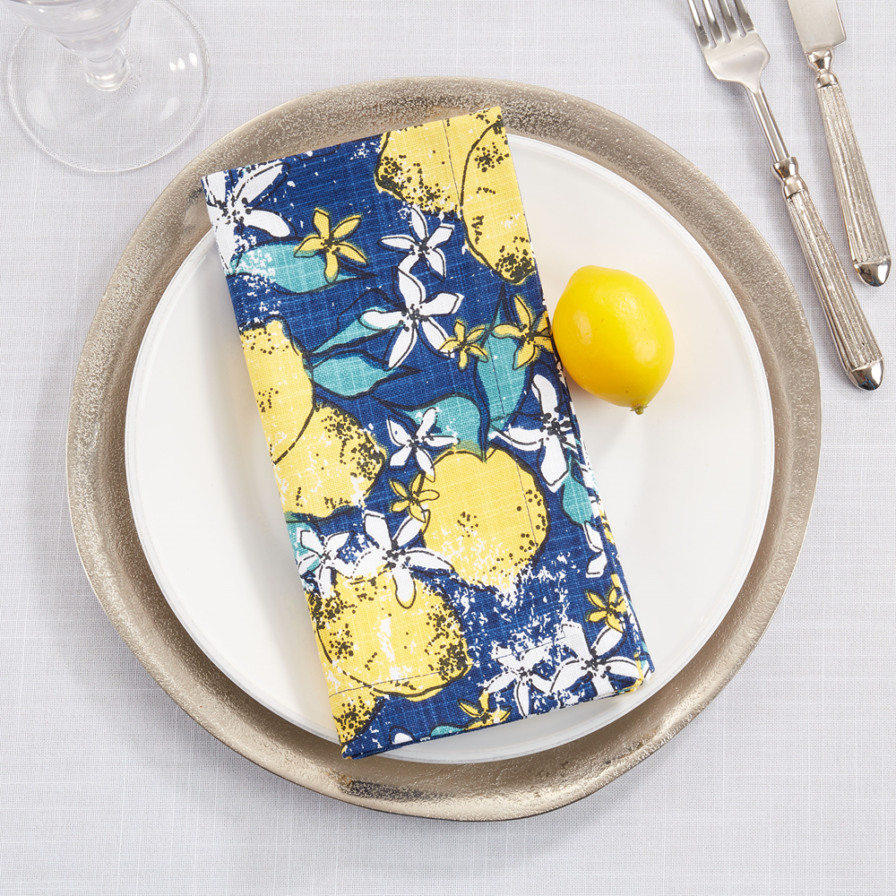 900 - Navy Blue Lemon Cotton 20" Cloth Napkin