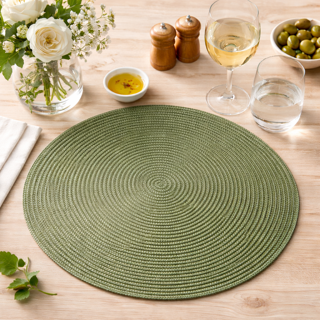 Green Woven Round 14" Round Placemat