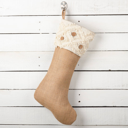 H1819 - Button Design Jute Christmas Stocking