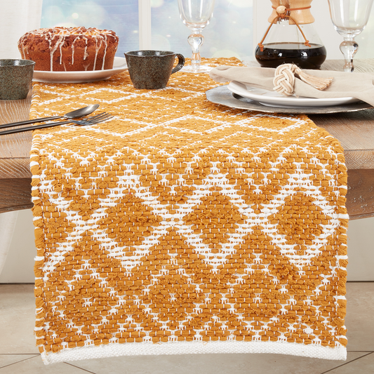 1728 - Gold Diamond Chindi 16x72 Cotton Table Runner