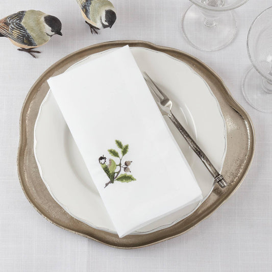 YP157 - Embroidered Bluebird 20" White Dinner Napkin