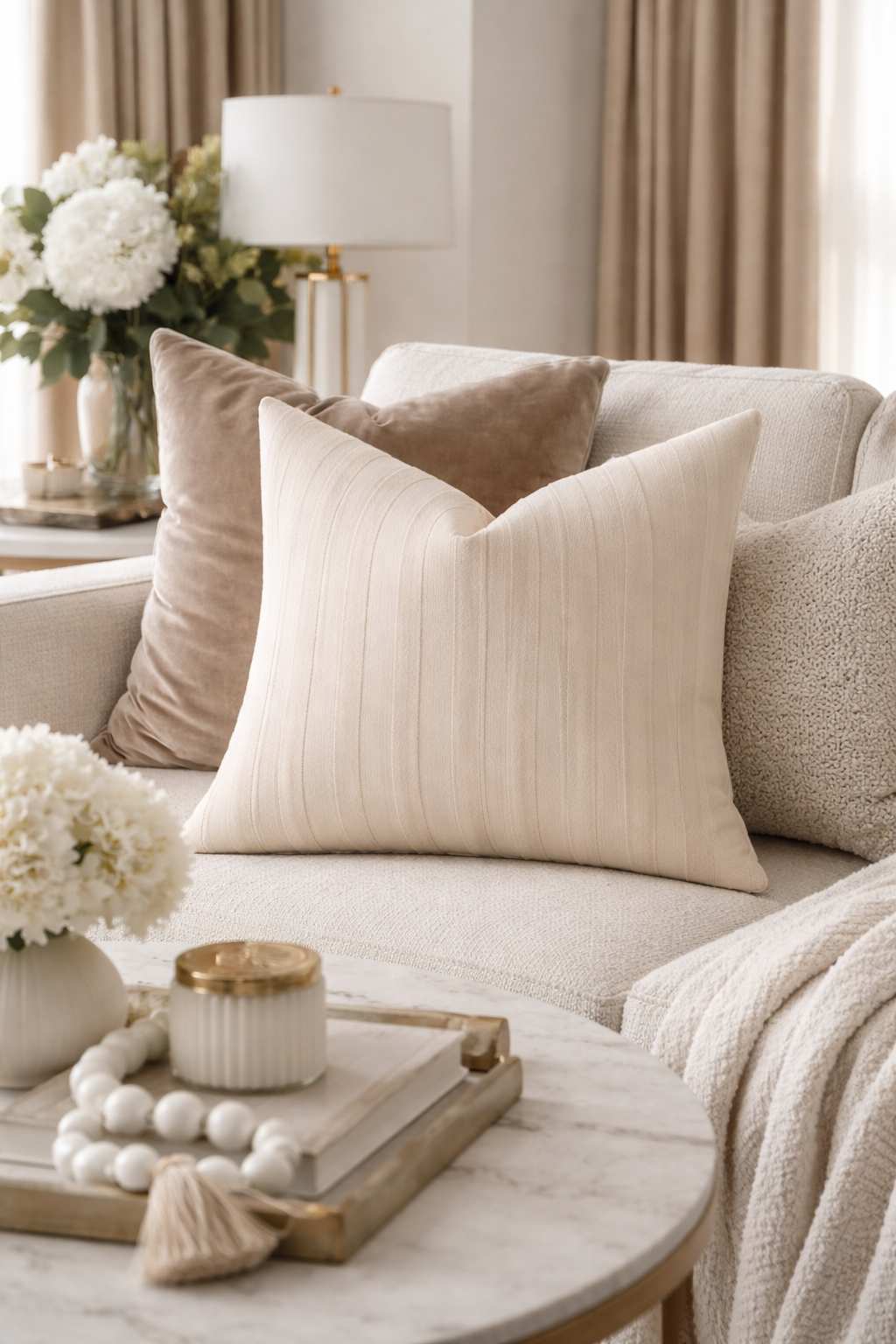 Soft Beige Striped 18" Throw Pillow