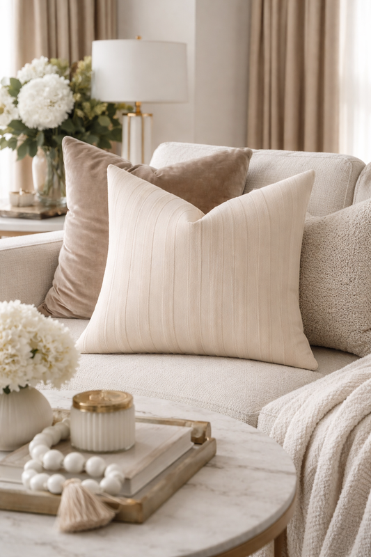 Soft Beige Striped 18" Throw Pillow