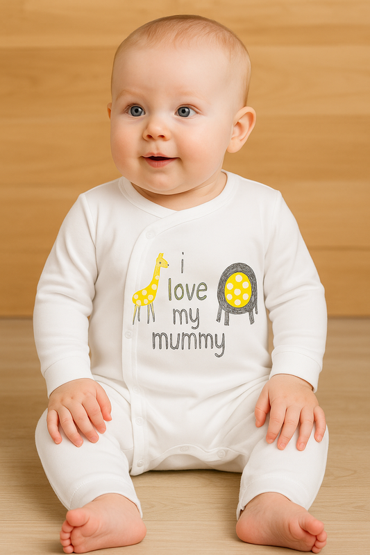White i love my mummy Baby Romper
