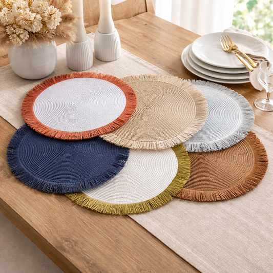 Handwoven Fringe Boho 15" Round Placemat
