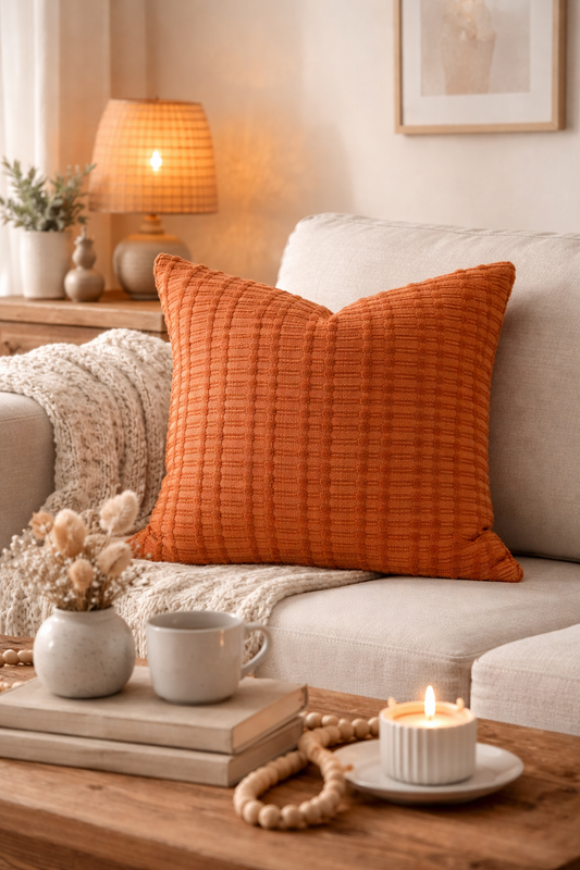 Terracotta Textured Modern Woven 18" Throw Pillow
