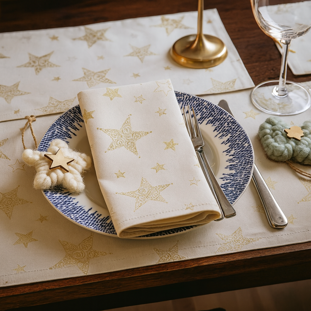 TBL0048 - Ivory Holly Star Holiday 20" Dinner Napkin