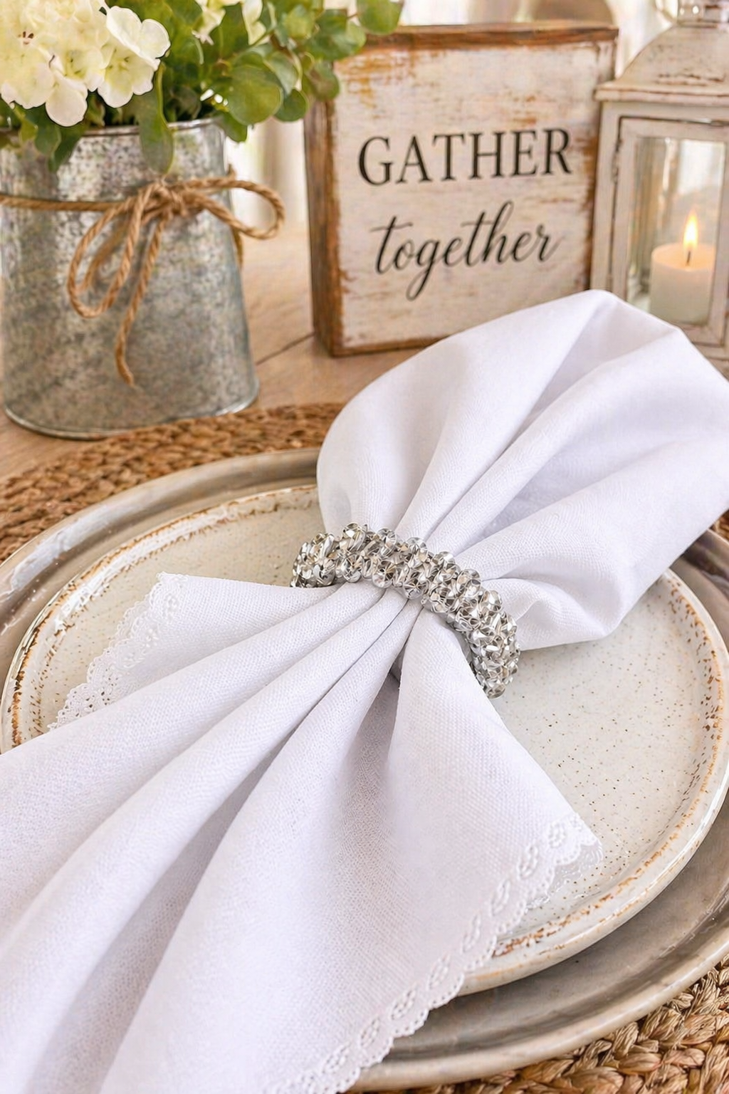 Grey Crystal Elastic Band Napkin Holder