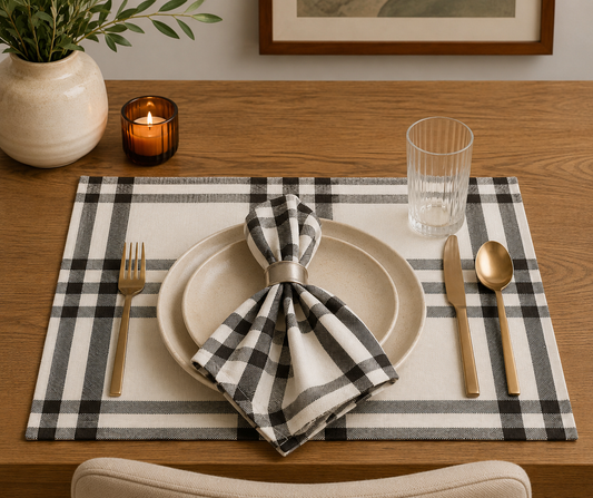 Classic Black and White Plaid 20" Cotton Napkin