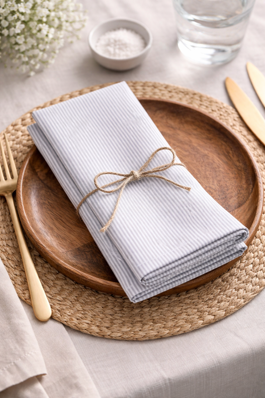 Grey Neutral Striped Cotton 20" Dinner Napkin