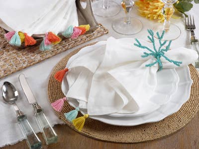 6263 - Fiesta Tassel White 20" Ivory Cotton Napkin
